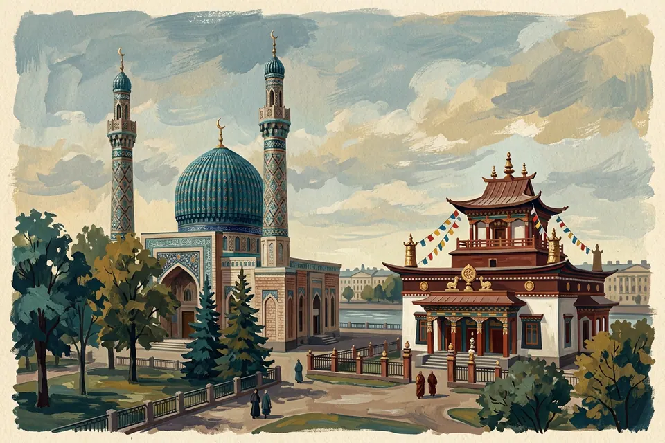 Соборная мечеть и буддийский дацан